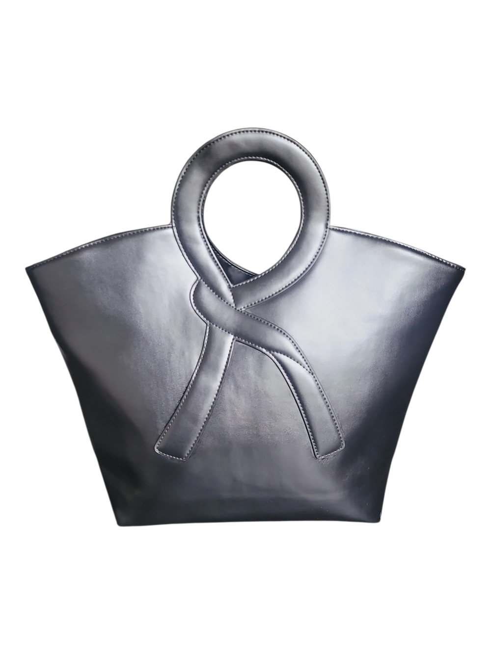 Roberta Di Camerino Sculpted R Handle Leather Tote Bag Black